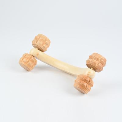 China EXFOLIATE 4 Wheel Wooden Handheld Back Massager Muscle Roller Tool Massager For Neck Shoulder Arm Legs Body With Wooden for sale