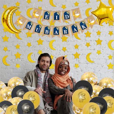 China Party decoration Ramadan decorations including balloons, gold glowing moon, star garlands for home for sale