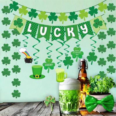 China Border Party Decoration with Hollowed Out St Patrick's Day Vortex Banner Felt Clover Banner Party Gift Set for sale