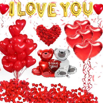 China Party Decoration Border Teddy Bear I Love You Hugging Balloon Set Red Heart Balloon Valentine's Day Party Decoration for sale