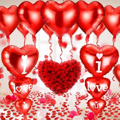 China Party Decoration Red Silk Rose Petal Foil Balloon Valentine's Day Proposal Balloon Heart Shaped Set for sale