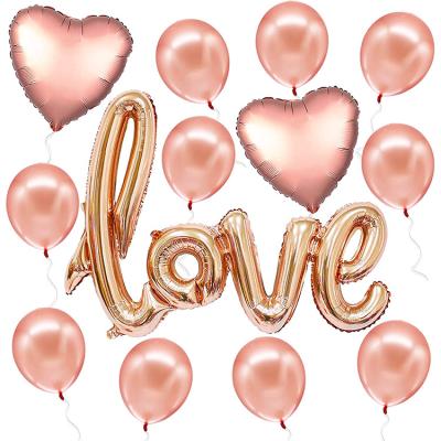 China Rose Gold Heart Balloon Valentine's Day Border Love Party Decoration Foil Balloon Decoration Set for sale