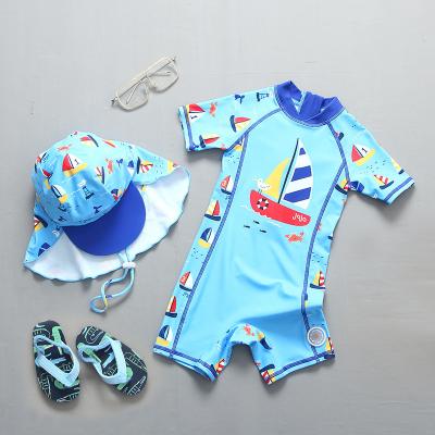 China Breathable Swimsuit UPF 50+ Sun Protection Toddler Baby Zipper Swimwear Kids One Piece Swimsuit With Sun Hat Beach Infant Swimwear for sale