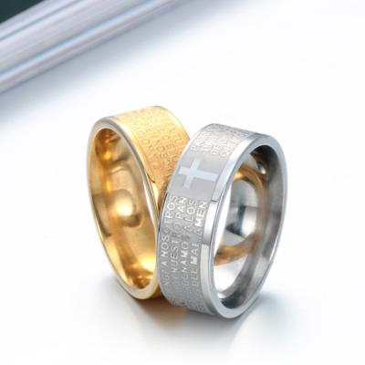 China Fashion Scriptures lection Ring CLASSIC Silver Gold Stainless Steel Stock Adjustable Ring For Men for sale