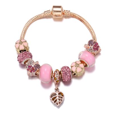 China Hot Selling Bracelets and Fashion Metal Charms Set for Women Rose Gold Foil Bead Crystal Bracelets for Women for sale