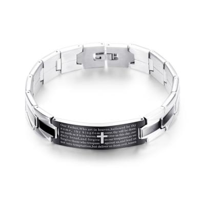 China Fahsion CLASSIC holy writ writing boho bracelet male black clover bracelet stainless steel hardware chains for nailing cross bracelets for sale