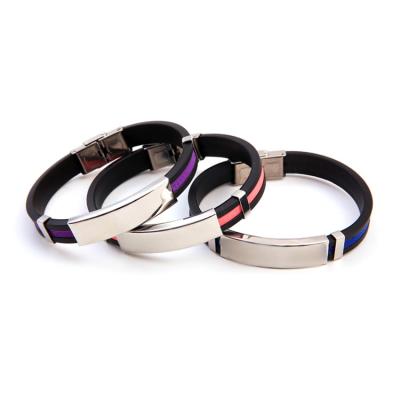 China CLASSIC custom logo lasered or engraved string silicon wristband for sale