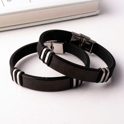 China CLASSIC Fashion Stainless Steel Silicone Men's Black Bracelet In Mixed Wholesale Leather Strap Stock Silicone Wristbands Custom Wristbands for sale