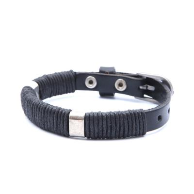 China Wholesale Cheap CLASSIC Men's Black Leather Bracelets Rope Strap Genuine Leather Bracelets White Rope Bracelets for sale