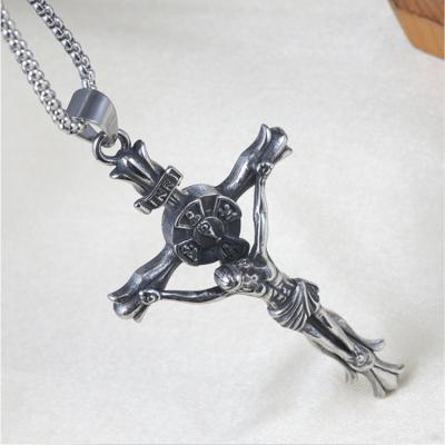 China CLASSIC Antique Silver Cross Necklace Men's Cross Necklace Multi Layer Jesus Layer Jewelry Cross Pendant Necklace for sale