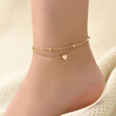 China Fashion Fashion Heart Shape Anklets For Women Cuban Stock Wholesale Silver And Gold Color Anklet Chain Link for sale