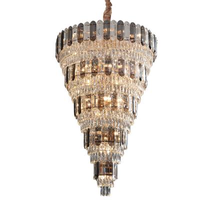 China Modern Modern Hotel Lobby Decoration Rotating Classic Stairs Crystal Chandeliers Hanging Golden Living Room Long Pendant Light for sale