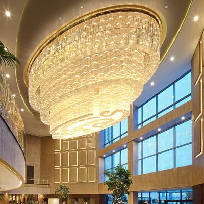 China Large Luxury Gold Crystal Panel Led Chandelier Light Good Price Hotel Lobby Modern Office Restaurant for sale