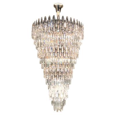 China Modern Nordic Hanging Wedding Grand Long Staircase Led Modern Luxury Glass Crystal Chandeliers Ceiling Pendant Lights for sale