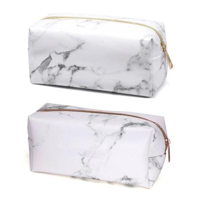 China Custom Made Waterproof Marble Travel Makeup Bag Private Label White Printed PU Cosmetic Cases Organization Toiletry Bag With Handle for sale