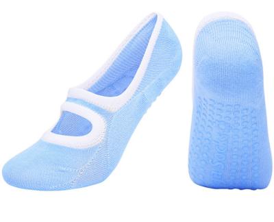 China Blue Ladies Ballet Yoga Grip Socks Professional Anti Slip Bandage For Sports Pilates for sale