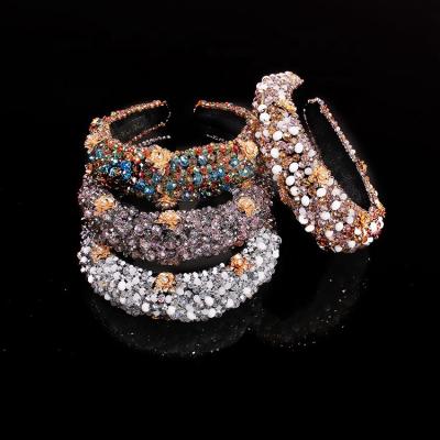 China New Fashion Handmade Rhinestone Crystal Beads Flower Headbands Chunky Hairband Friendly Material Exaggerated Embellished Baroque for sale