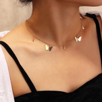 China Women 2020 fashion friendly material fashion jewelry simple butterfly star pentagon necklace gold silver clavicle chain butterfly choker necklace for sale