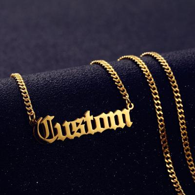 China Personalized Pendant Cuban Chain Necklace Custom Name Necklace Friendly Gold Stainless Steel Nameplate Material For Women Jewelry Gifts for sale