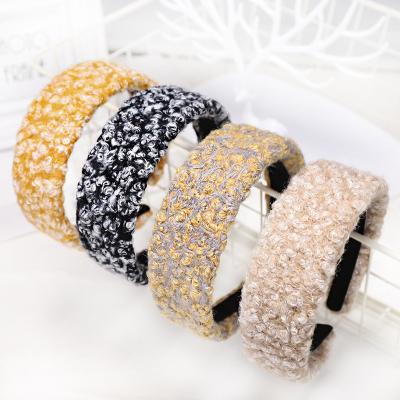 China Cute Material Warm Wool Hair Accessories Winter Fashion Headband Woolen Curly Headband For Women Girls for sale