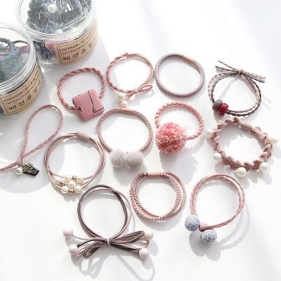 China Small Small Fresh and Simple Korean Fresh and Simple 12 PCs A Hair Ring Set Leather Cover Head Rope Set of a Hair Rope Elastic Band for sale