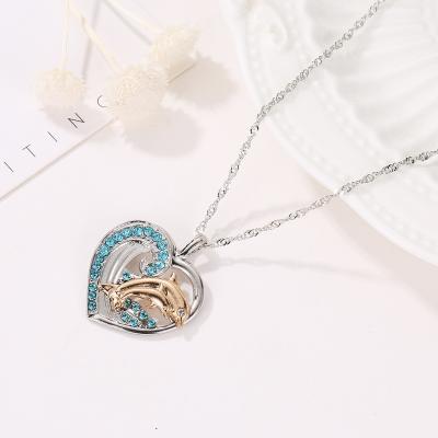 China Eco-Friendly Dolphin Necklace Cute Gold Diamond Heart Pendant Jewelry Women Clavicle Chain Choker Necklace for sale