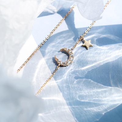 China Fashionable Luxury Eco-Friendly 925 Moon Star Clavicle Temperament Necklace Simple Silver Chain Women's Necklace for sale