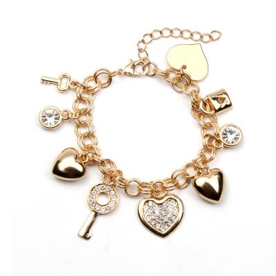 China BOHEMIA Fashion Bohemian Gold Plated Chain Bracelet Key Lock Crystal Chain For Woman for sale