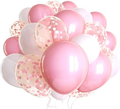 China 60 Pack Pink and White Confetti Latex Balloons Gift Toy with Ribbon for Girl Baby Shower Decoration Supplies for sale