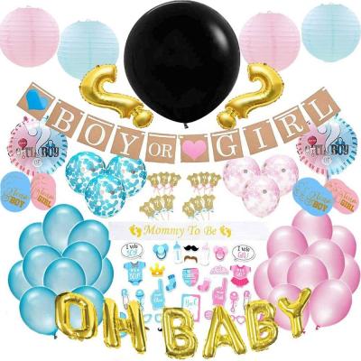 China Decoration Fengmai New Baby Shower Party Decorations Contains Pink and Latex Balloons/Flag/12pcs Stickers,etc. blue for sale