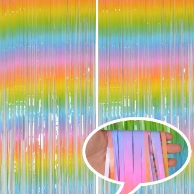 China Foil Rainbow Foil Curtain Backdrop - 2 Pack Tinsel Foil Fringe Curtains Party Decorations for Birthday Decoration for sale