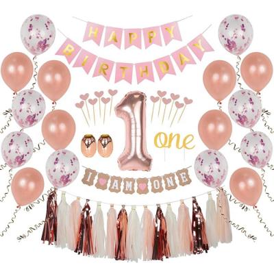 China All Occasions Birthday Firsts Smash Cake Fun Party 1st Girl Decorations Set Rose Gold Pink Decorations for sale