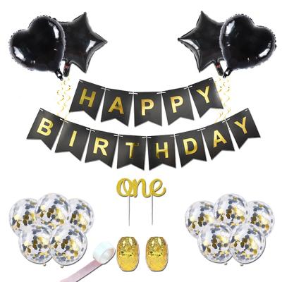 China New Black Gold Party Decorations HAPPY BIRTHDAY Banner For Boy Birthday Party Decoration Supplies for sale