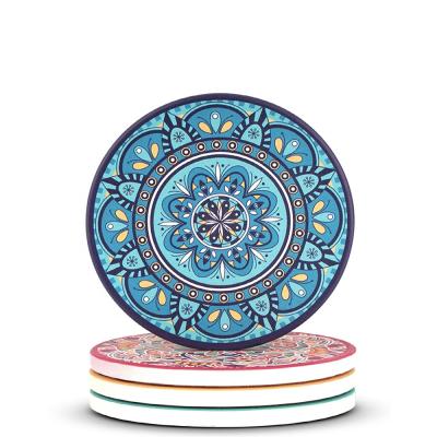 China Decoration 8 Coaster for Drinks Mandala Ceramic Coasters Absorbent with Cork Base Stone Coasters Set for Large Wooden Table Home Decor for sale