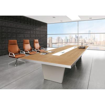 China Multifunctional Modern Box 2020 Brown Color Square 10 Seater Cable Wooden Conference Table for sale