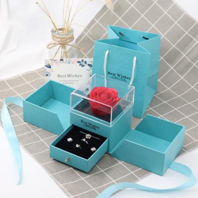 China Dana Double Door Immortal Rose Recyclable Gift Box Jewelry Packaging Box Ring Earring Necklace Jewelry Box for sale