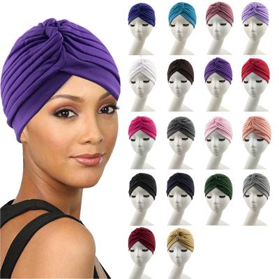 China Exchange Market Colorful Chemo Hat Solid Color Muslim Hat India Women Lady Polyester Bonnet Turban Design Outdoor Exercise Wholesale Hair Decoration for sale