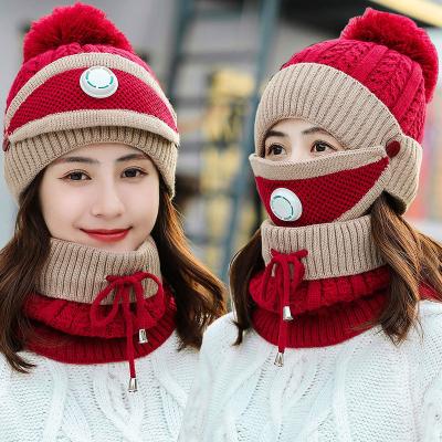 China Fashion\New\Durable Comfortable Winter Knitted Hat Scarf Set Windproof Warm Wool Face Mask Hat Set With Breathing Valve Fascinator Hats For Ladies for sale