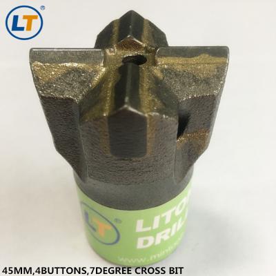 China Conical Coal Rock Drill Bits 45MM 7degree Cross Button Bit For Hard Rock Drilling for sale