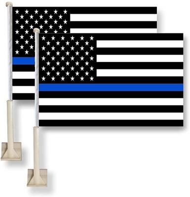 China Indoor Outdoor Fast Shipping Cheap 100D Polyester 12x18 Health Care Institutes Full Color Inch Thin Blue Line Car Flag for sale