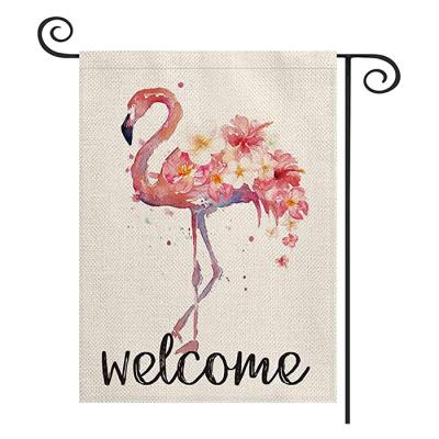 China Custom Healthcare Institutes Double Sided Printing Banners For Patio Lawn Satin Fabric Watercolor Flamingo Garden Flags for sale