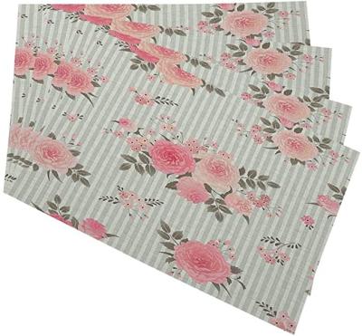 China Cheap Custom Healthcare Institutes Outdoor Indoor Bouquets Of Roses Pattern With Seamless Striped Linen Place Mat for sale