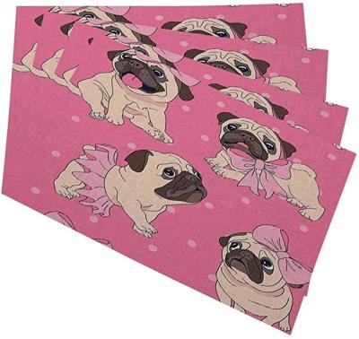 China Health Care Institute China Manufacturer Home Decoration Funny Cartoon Pugs Puppies in Ballerina Tutu with Bow Table Cloth Place Mat for sale