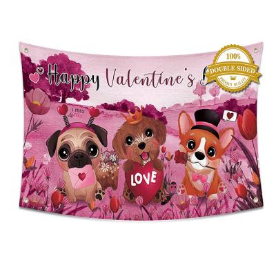 China Health Care Institutes Double Sided 100D Polyester Fabric Single Sided Printed Custom Happy Valentines Day Flag for sale