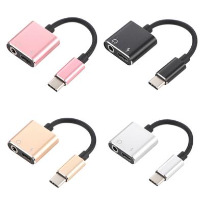 China Mobile Phone Aluminum Alloy 2-in-1 Headset Adapter to 3.5mm Type-C Headset Adapter for Charging Free Shipping for sale