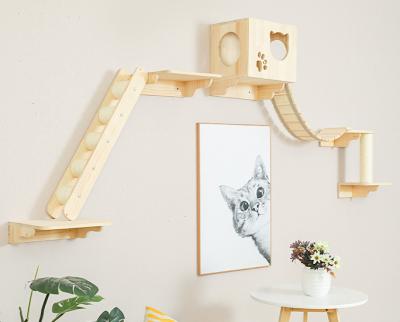 China PETAIL Wood Mounted Cat Wall Shelves Frame Wall Solid Cats Cooling Tree for sale