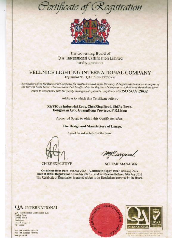 ISO9001-2008 - Vellnice Lighting Company Ltd