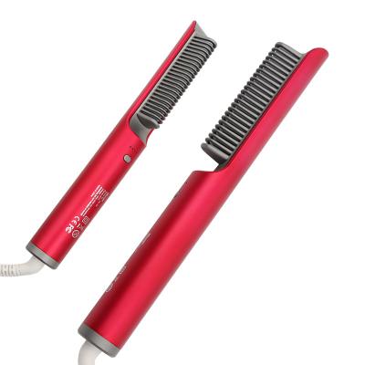 China Safety Custom Comb + Ceramic Flat Iron Brush Straightener Hair Straightener Brush 2 in 1 Comb Hot Private Label for sale