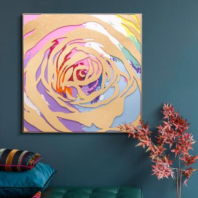 China 100% Newest 100*100cm Handmade 3D Large Size Squares Subtract Colorful Flower Canvas Painting Wall Art for sale