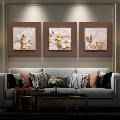 China 100% Newest Handmade Abstract Flower Decor Wall Hanging 3 Panel 3D Flower Decoration Wall Paintings for sale